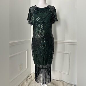 Elegant Green Sequin Midi Dress